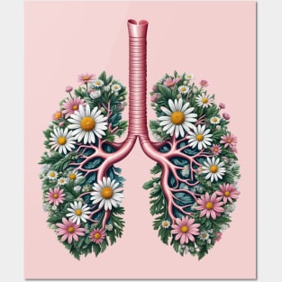 Lung Anatomy, floral daisie, sunflowers, anatomy, Cancer Awareness Posters and Art